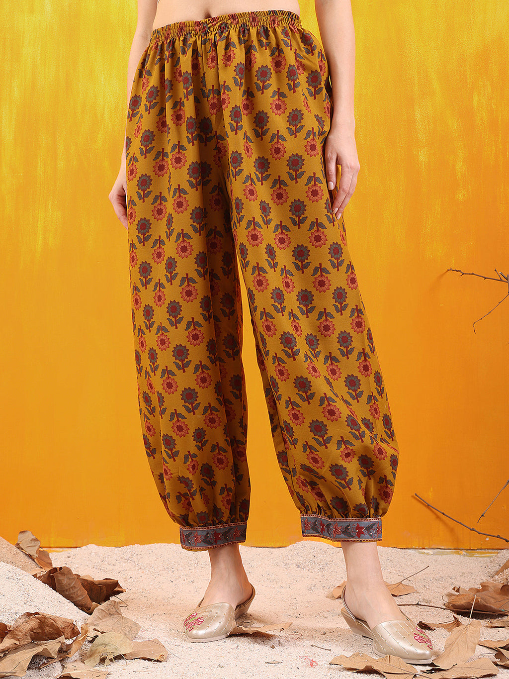 Printed Kurta With Afghani Pant & Dupatta, Mustard - Hiral Fashion - Distacart