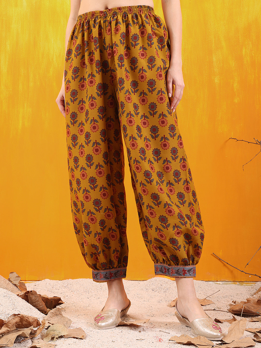 Printed Kurta With Afghani Pant & Dupatta, Mustard - Hiral Fashion - Distacart
