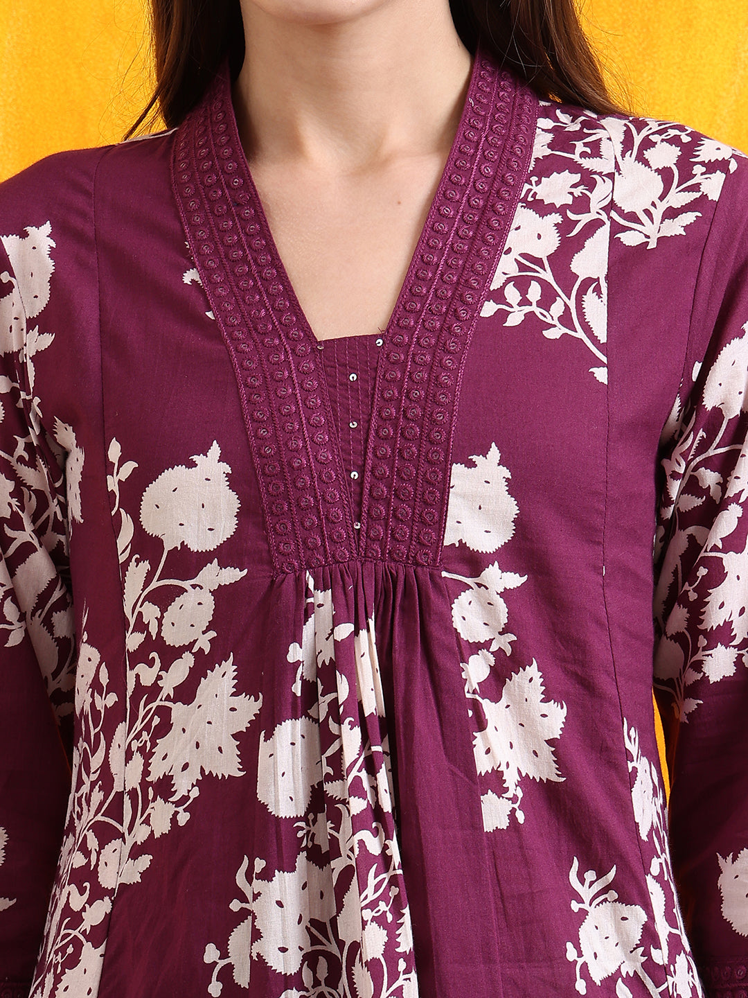 Embroidered & Printed Flared Kurta With Pant & Dupatta, Purple - Hiral Fashion - Distacart