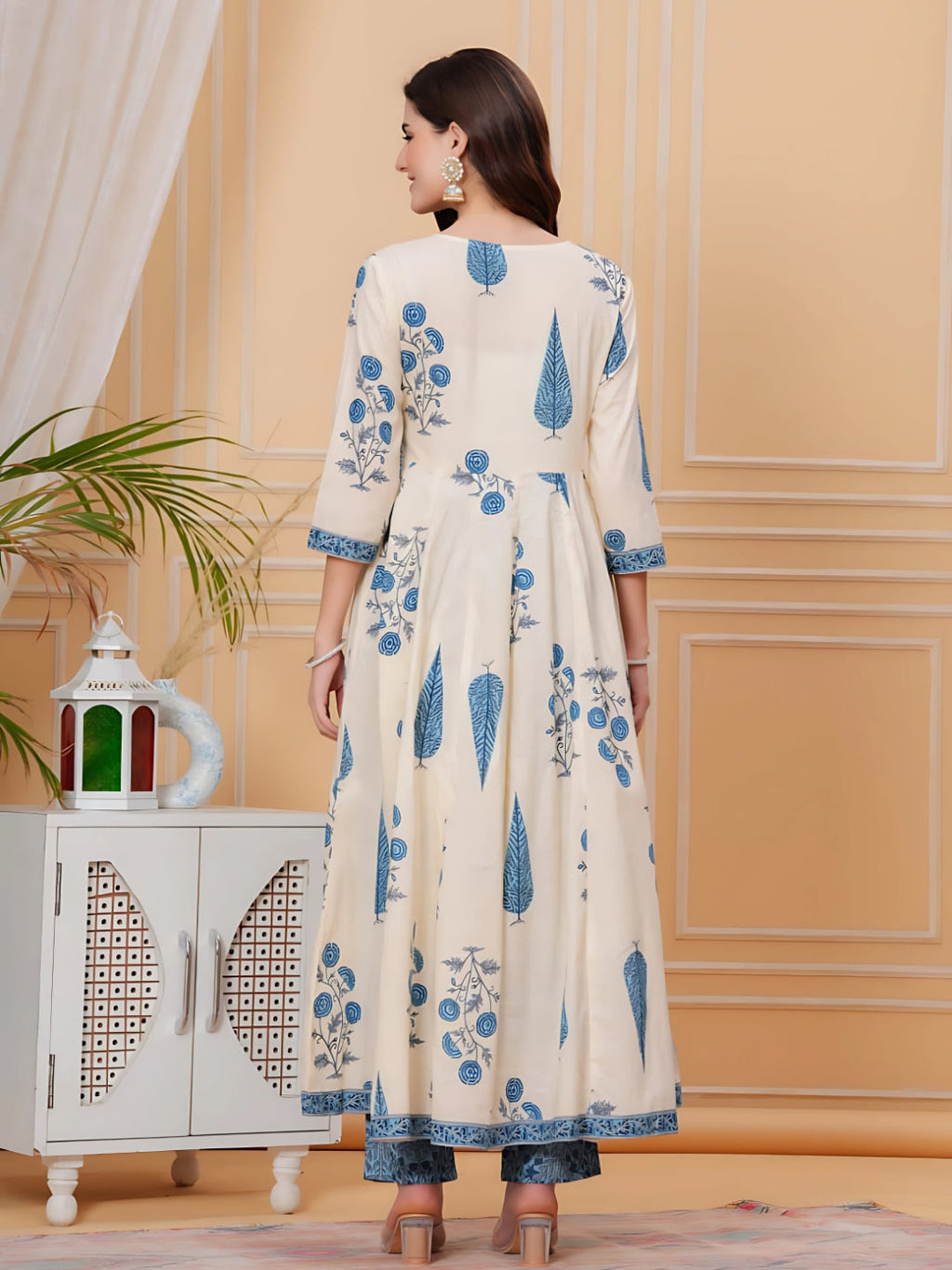 Ethnic Motifs Printed Anarkali Kurta With Pant & Dupatta, Aqua-Blue - Hiral Fashion - Distacart