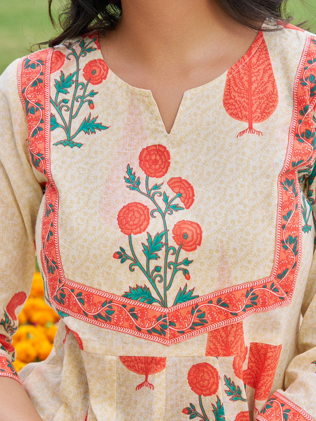 Ethnic Motifs Printed Anarkali Kurta With Pant & Dupatta, Orange - Hiral Fashion - Distacart