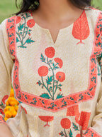 Ethnic Motifs Printed Anarkali Kurta With Pant & Dupatta, Orange - Hiral Fashion - Distacart