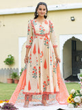 Ethnic Motifs Printed Anarkali Kurta With Pant & Dupatta, Orange - Hiral Fashion - Distacart