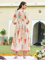 Ethnic Motifs Printed Anarkali Kurta With Pant & Dupatta, Orange - Hiral Fashion - Distacart
