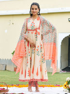 Ethnic Motifs Printed Anarkali Kurta With Pant & Dupatta, Orange - Hiral Fashion - Distacart