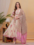 Ethnic Motifs Printed Anarkali Kurta With Pant & Dupatta, Pink - Hiral Fashion - Distacart