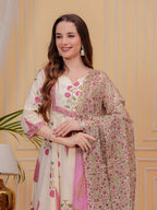 Ethnic Motifs Printed Anarkali Kurta With Pant & Dupatta, Pink - Hiral Fashion - Distacart