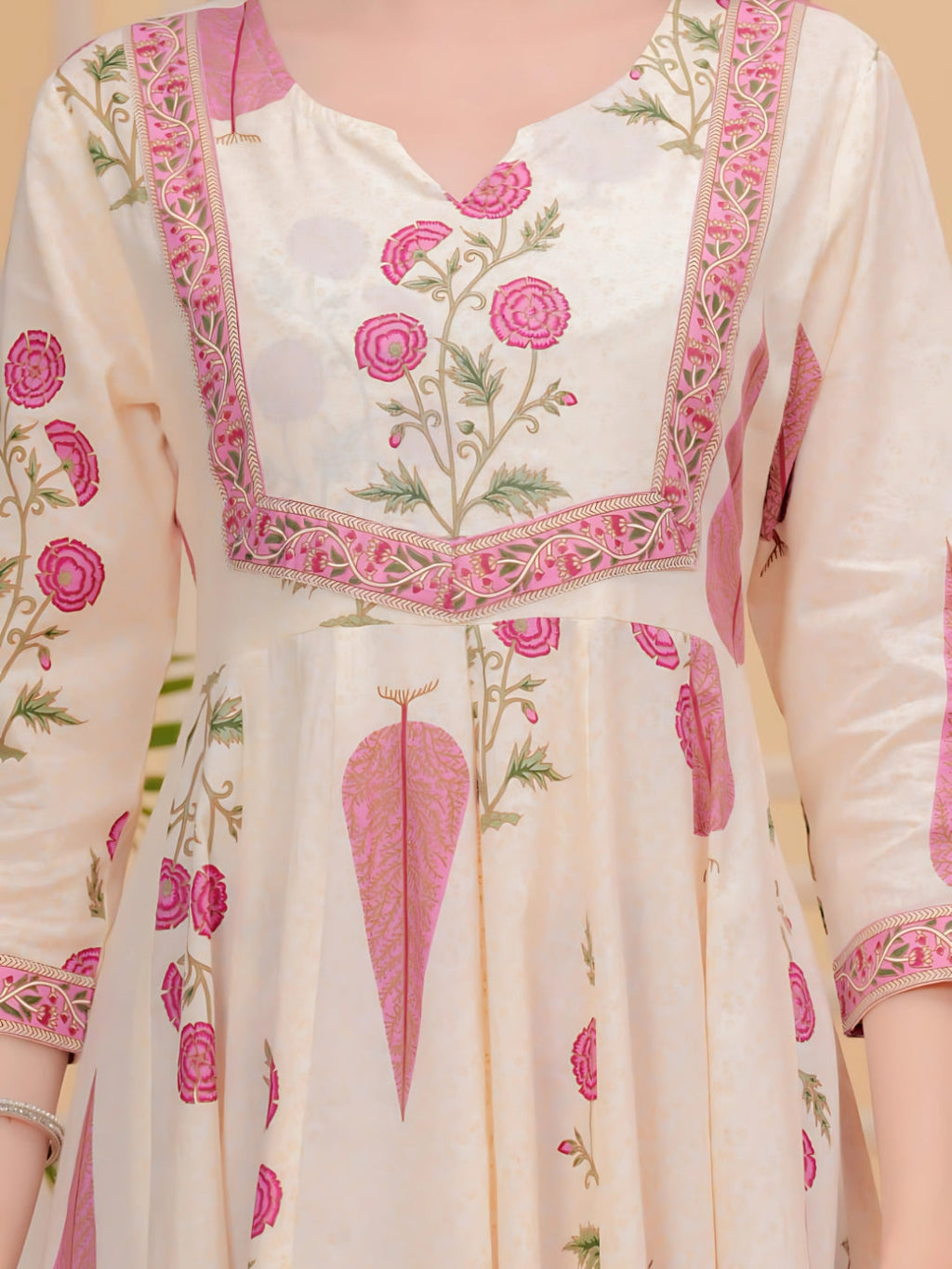 Ethnic Motifs Printed Anarkali Kurta With Pant & Dupatta, Pink - Hiral Fashion - Distacart