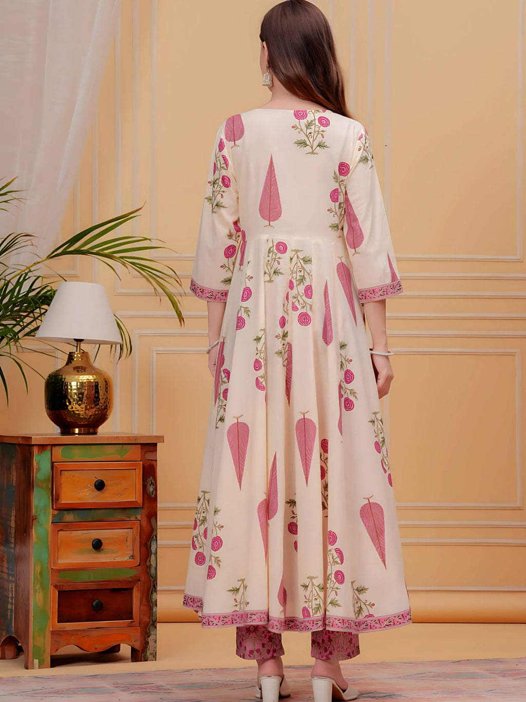 Ethnic Motifs Printed Anarkali Kurta With Pant & Dupatta, Pink - Hiral Fashion - Distacart