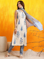 Ethnic Motifs Printed Kurta With Pant & Printed Dupatta, Aqua-Blue - Hiral Fashion - Distacart
