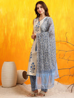 Ethnic Motifs Printed Kurta With Pant & Printed Dupatta, Aqua-Blue - Hiral Fashion - Distacart