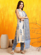 Ethnic Motifs Printed Kurta With Pant & Printed Dupatta, Aqua-Blue - Hiral Fashion - Distacart