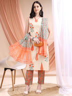 Ethnic Motifs Printed Kurta With Pant & Printed Dupatta, Orange - Hiral Fashion - Distacart