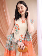 Ethnic Motifs Printed Kurta With Pant & Printed Dupatta, Orange - Hiral Fashion - Distacart
