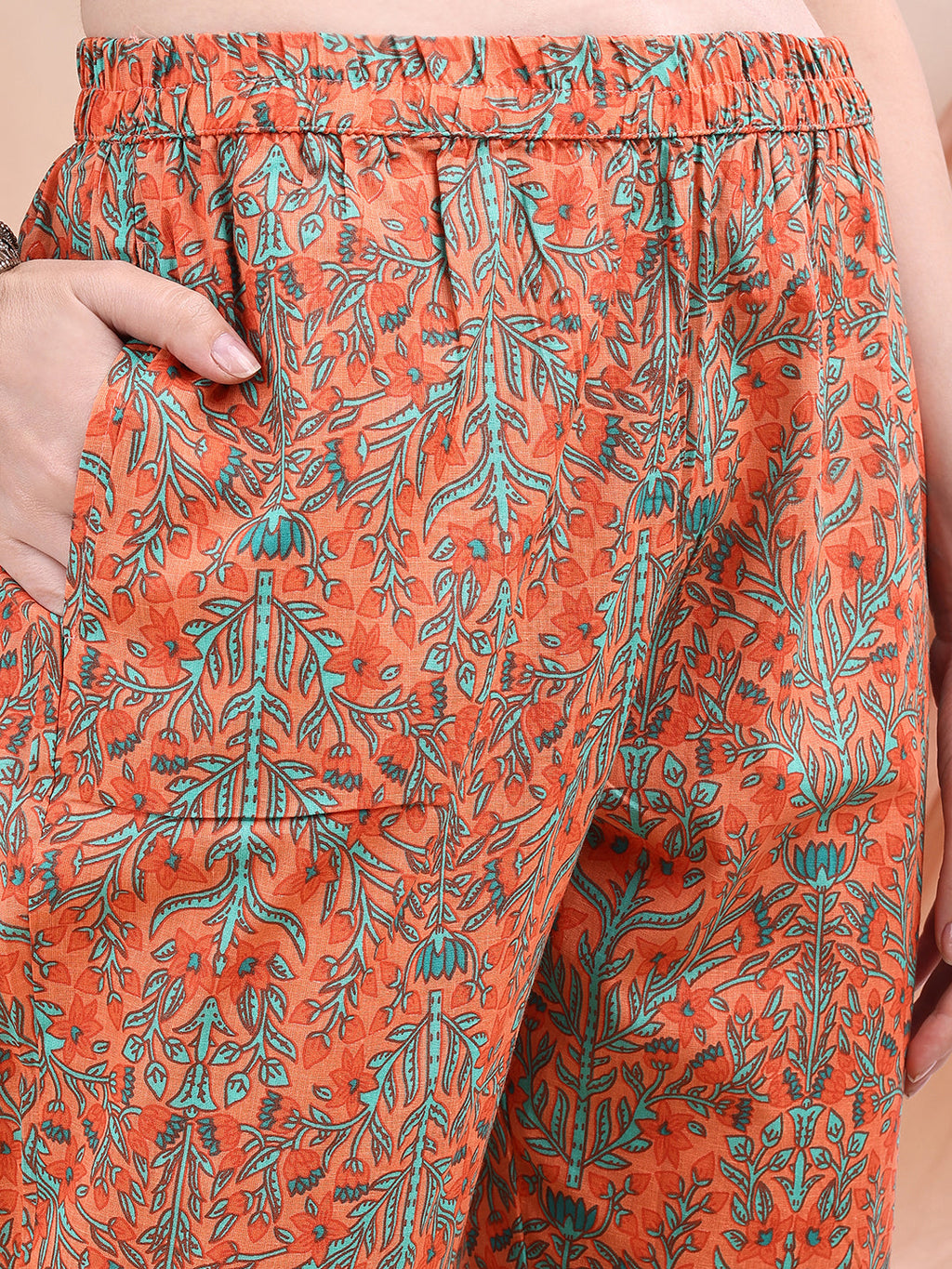 Ethnic Motifs Printed Kurta With Pant & Printed Dupatta, Orange - Hiral Fashion - Distacart