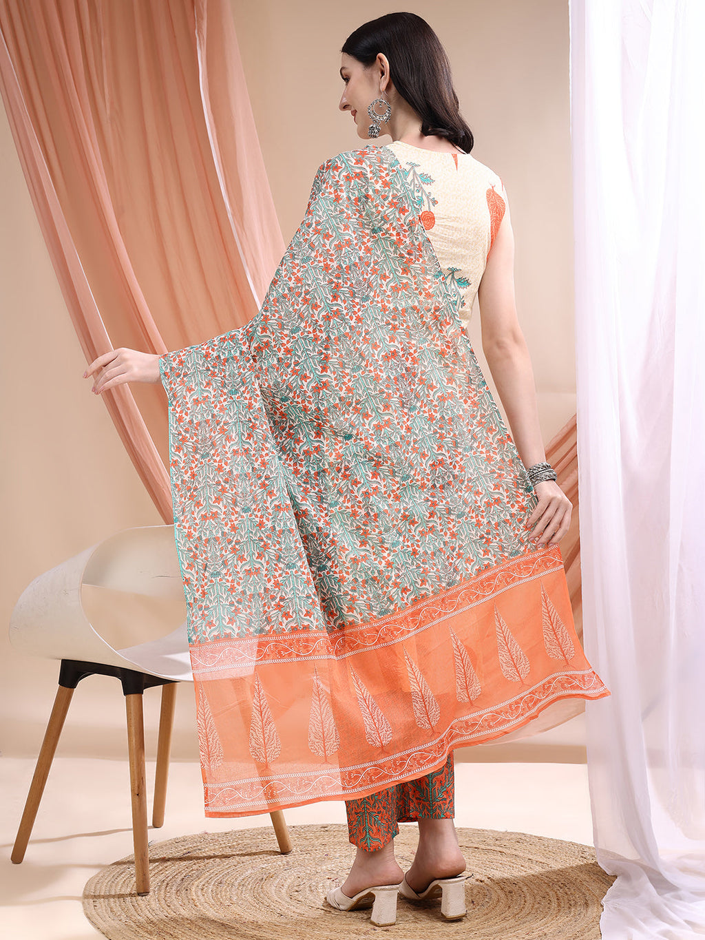 Ethnic Motifs Printed Kurta With Pant & Printed Dupatta, Orange - Hiral Fashion - Distacart
