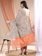 Ethnic Motifs Printed Kurta With Pant & Printed Dupatta, Orange - Hiral Fashion - Distacart