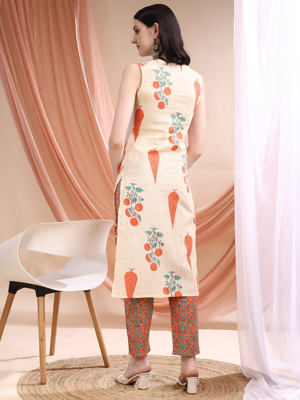 Ethnic Motifs Printed Kurta With Pant & Printed Dupatta, Orange - Hiral Fashion - Distacart