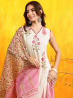 Ethnic Motifs Printed Kurta With Pant & Printed Dupatta, Pink - Hiral Fashion - Distacart