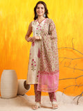 Ethnic Motifs Printed Kurta With Pant & Printed Dupatta, Pink - Hiral Fashion - Distacart