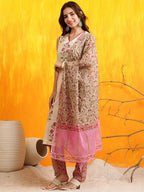 Ethnic Motifs Printed Kurta With Pant & Printed Dupatta, Pink - Hiral Fashion - Distacart