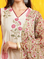 Ethnic Motifs Printed Kurta With Pant & Printed Dupatta, Pink - Hiral Fashion - Distacart