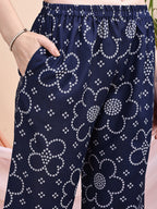 Embroidered & Bandhni A-Line Printed Kurta With Pant & Coordinated Dupatta, Navy Blue - Hiral Fashion - Distacart