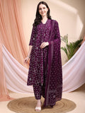 Embroidered & Bandhni A-Line Printed Kurta With Pant & Coordinated Dupatta, Purple - Hiral Fashion - Distacart