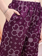 Embroidered & Bandhni A-Line Printed Kurta With Pant & Coordinated Dupatta, Purple - Hiral Fashion - Distacart