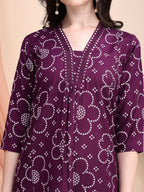 Embroidered & Bandhni A-Line Printed Kurta With Pant & Coordinated Dupatta, Purple - Hiral Fashion - Distacart