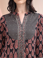 Front Slit Motifs A-Line Printed Kurta With Pant & Dupatta, Black - Hiral Fashion - Distacart