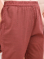 Front Slit Motifs A-Line Printed Kurta With Pant & Dupatta, Maroon - Hiral Fashion - Distacart