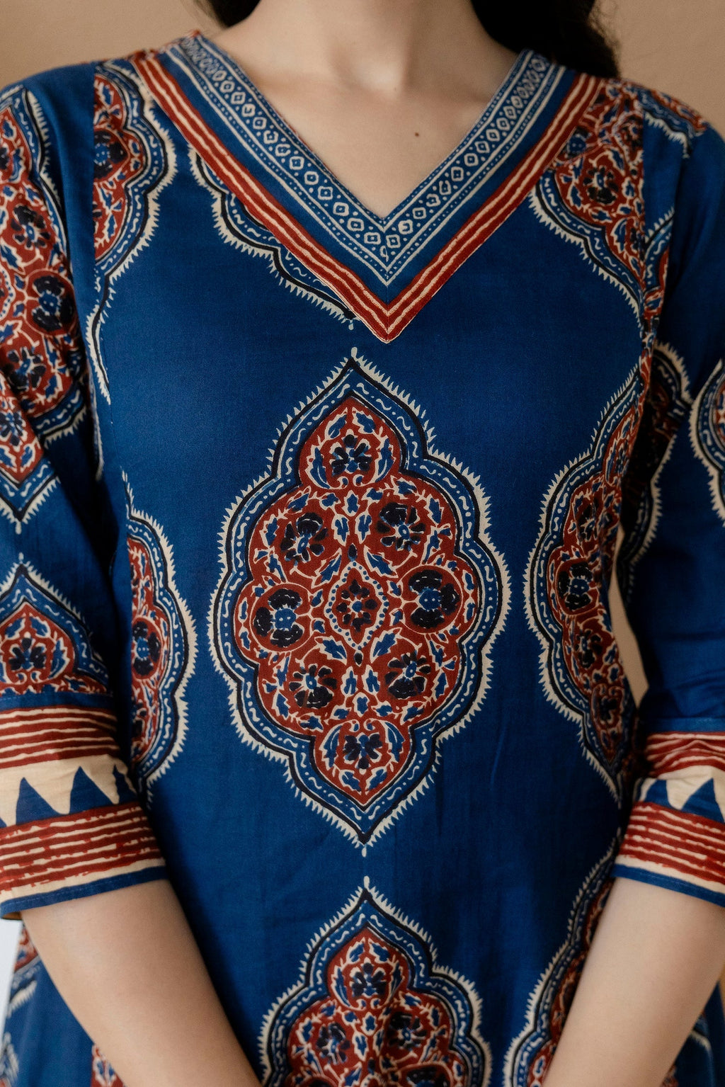 Ethnic Motif Printed Anarkali Kurta Set With Matching Pants & Dupatta, Blue - Hiral Fashion - Distacart