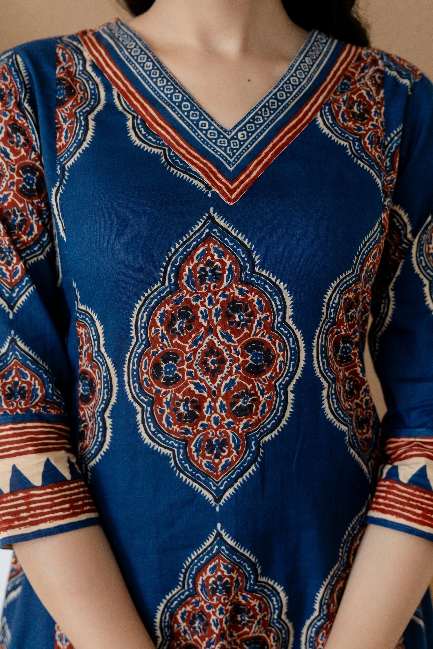Ethnic Motif Printed Anarkali Kurta Set With Matching Pants & Dupatta, Blue - Hiral Fashion - Distacart