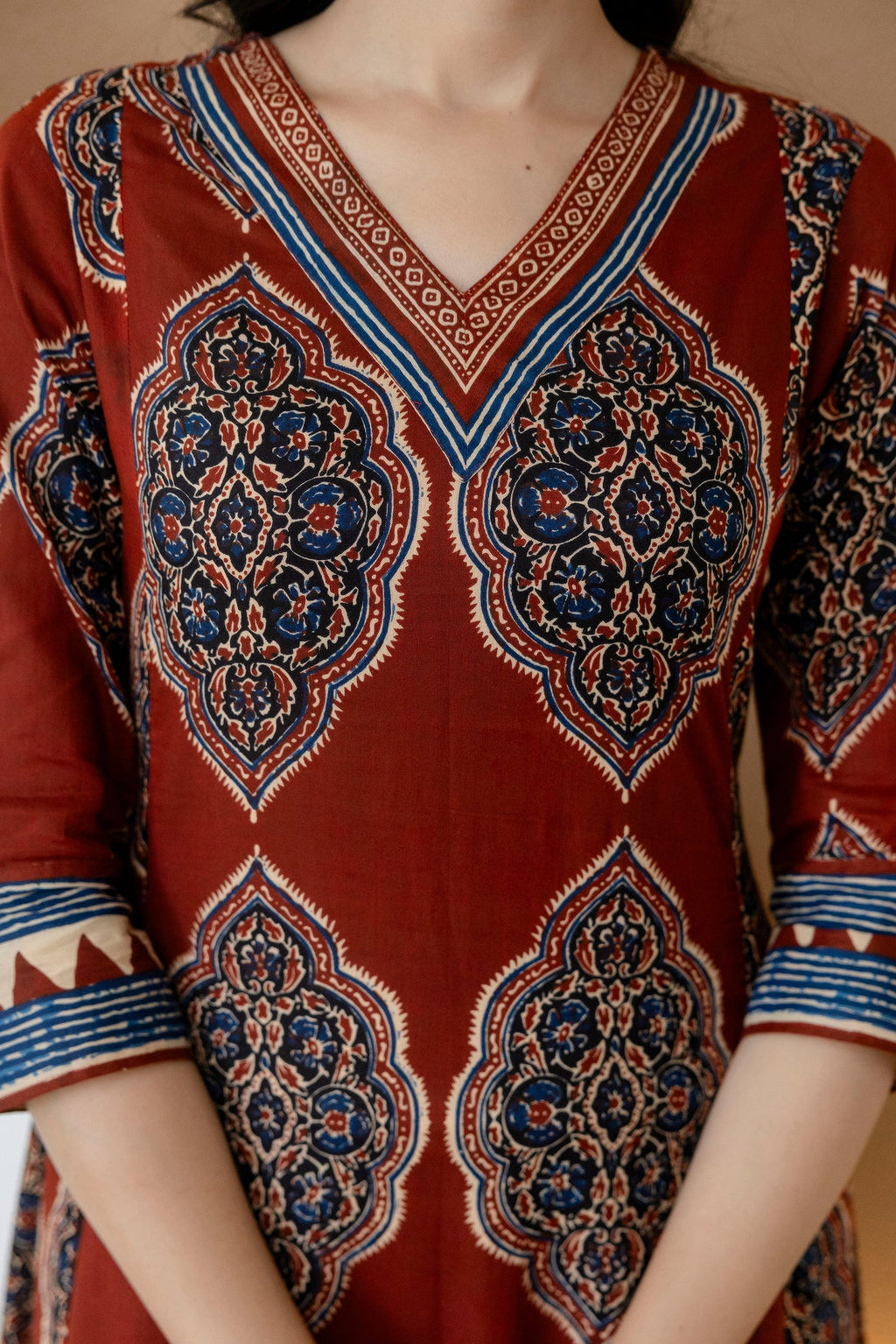 Ethnic Motif Printed Anarkali Kurta Set With Matching Pants & Dupatta, Rust - Hiral Fashion - Distacart