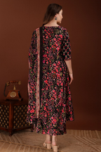 Embroidered & Floral Printed Kurta With Palazzo & Printed Dupatta, Black - Hiral Fashion - Distacart