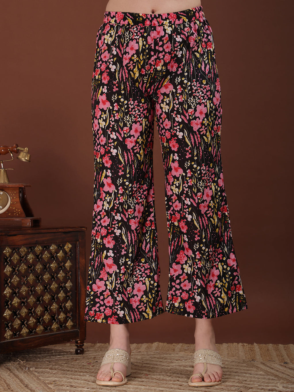 Embroidered & Floral Printed Kurta With Palazzo & Printed Dupatta, Black - Hiral Fashion - Distacart