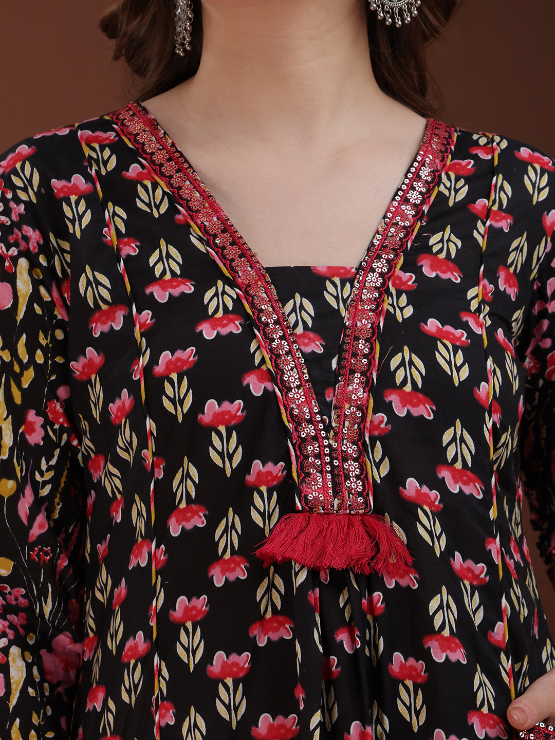 Embroidered & Floral Printed Kurta With Palazzo & Printed Dupatta, Black - Hiral Fashion - Distacart