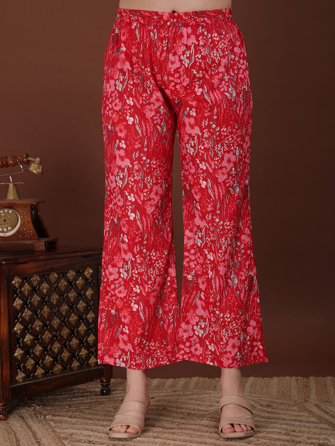 Embroidered & Floral Printed Kurta With Palazzo & Printed Dupatta, Pink - Hiral Fashion - Distacart