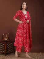 Embroidered & Floral Printed Kurta With Palazzo & Printed Dupatta, Pink - Hiral Fashion - Distacart