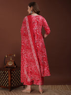 Embroidered & Floral Printed Kurta With Palazzo & Printed Dupatta, Pink - Hiral Fashion - Distacart