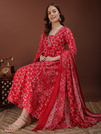 Embroidered & Floral Printed Kurta With Palazzo & Printed Dupatta, Pink - Hiral Fashion - Distacart