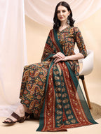 Paisley Printed Angarkha Style Anarkali Kurta With Pant & Dupatta, Bottle-Green - Hiral Fashion - Distacart