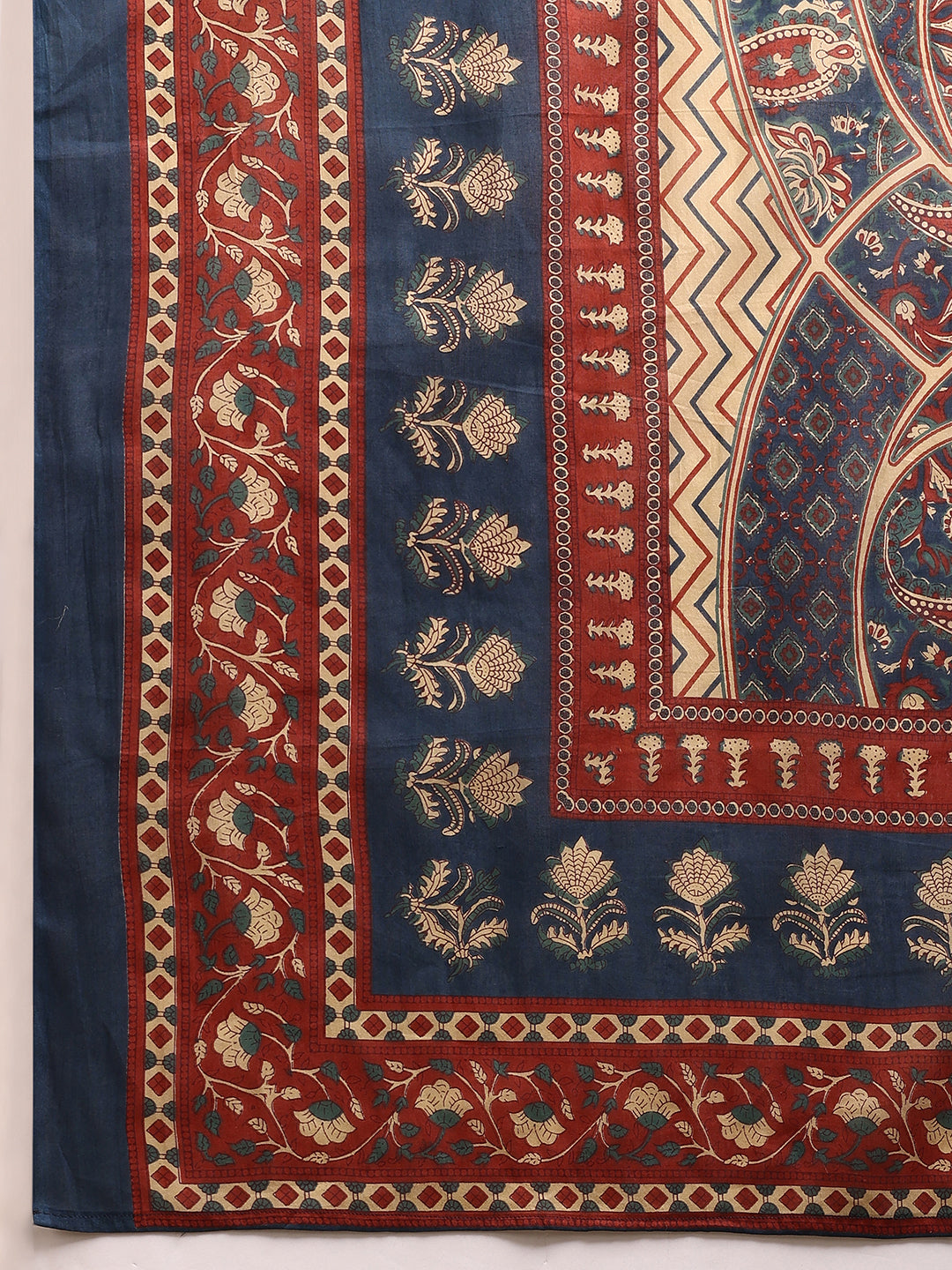 Paisley Printed Angarkha Style Anarkali Kurta With Pant & Dupatta, Navy Blue - Hiral Fashion - Distacart