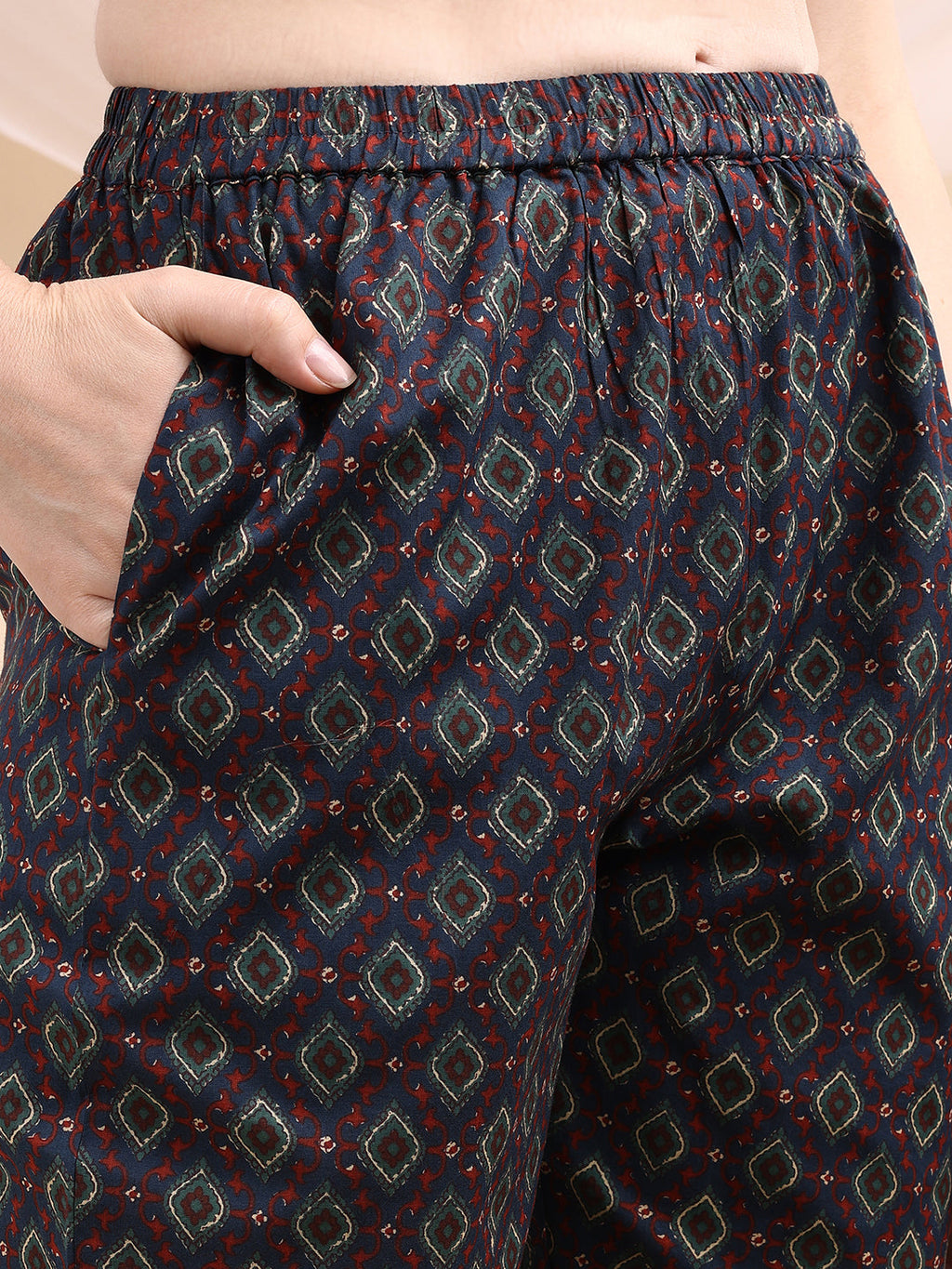 Paisley Printed Angarkha Style Anarkali Kurta With Pant & Dupatta, Navy Blue - Hiral Fashion - Distacart