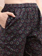 Paisley Printed Angarkha Style Anarkali Kurta With Pant & Dupatta, Navy Blue - Hiral Fashion - Distacart