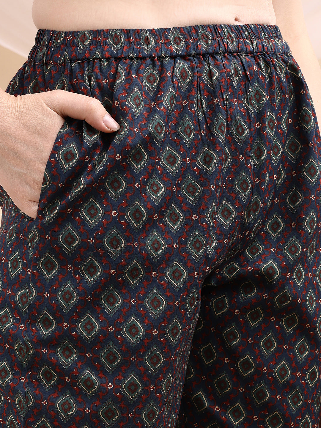 Paisley Printed Angarkha Style Anarkali Kurta With Pant & Dupatta, Navy Blue - Hiral Fashion - Distacart
