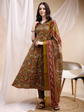 Paisley Printed Angarkha Style Anarkali Kurta With Pant & Dupatta, Olive - Hiral Fashion - Distacart