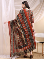 Paisley Printed Angarkha Style Anarkali Kurta With Pant & Dupatta, Rust - Hiral Fashion - Distacart