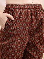Paisley Printed Angarkha Style Anarkali Kurta With Pant & Dupatta, Rust - Hiral Fashion - Distacart